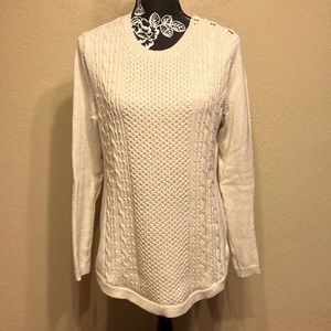 CHARTER CLUB MED CREAM W GOLD METALLIC THREAD LIKE NEW SWEATER
